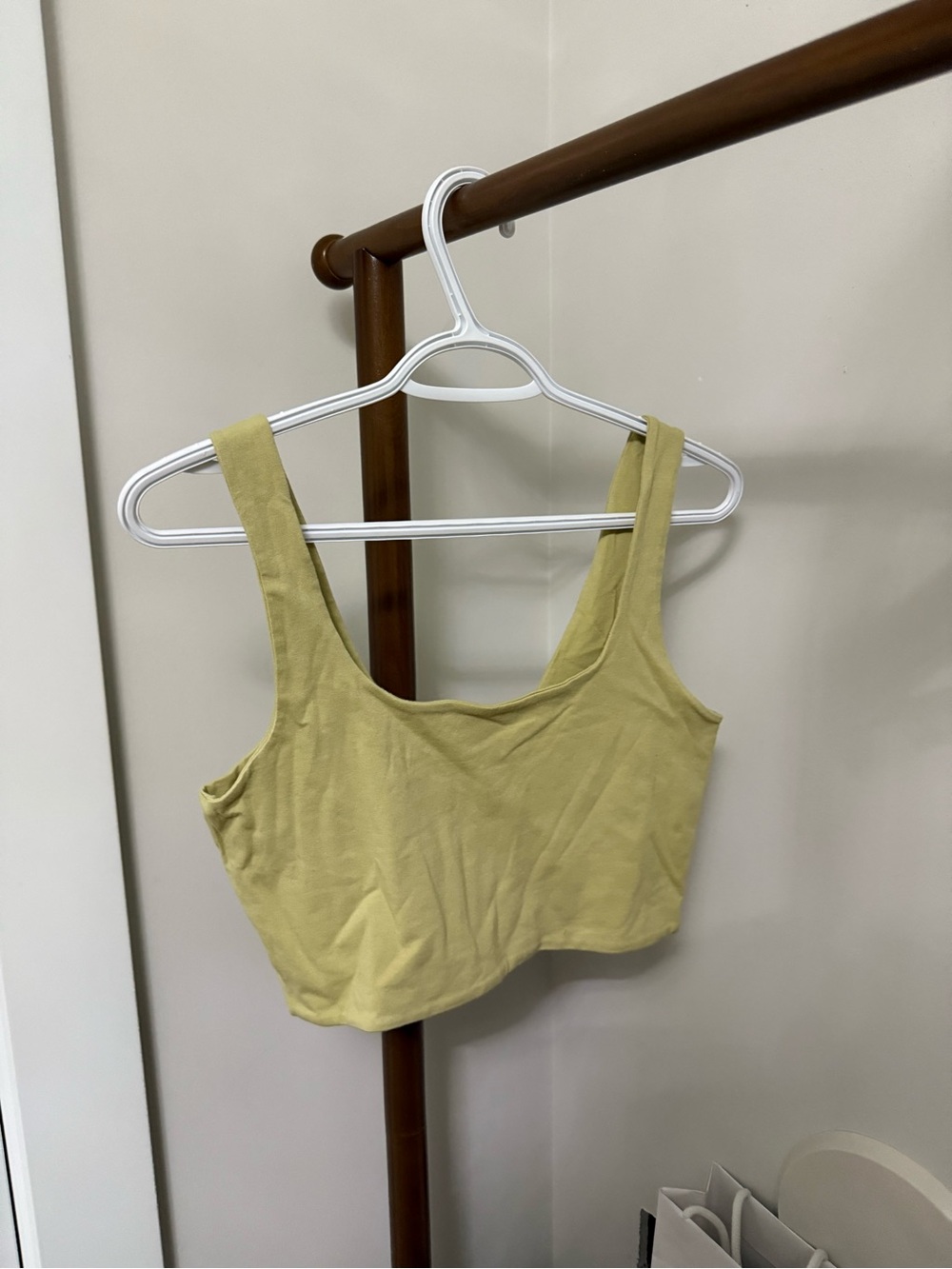 OAK + FORT Light Olive Scoop Crop Tank